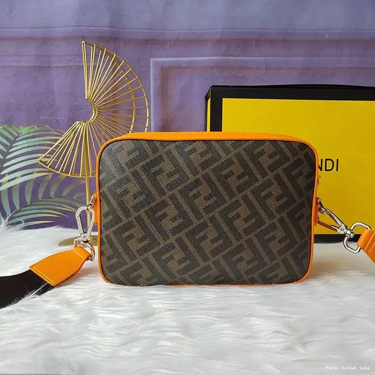 Cheap Brown Case Fabric FF Camera Orange In Fendi Motif Compact 0518